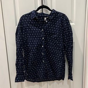 Gap Button Down Navy with White Hearts